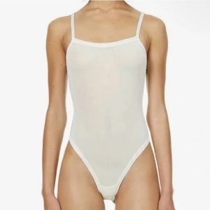 SKIMS Bone Ivory White Square neck Mesh Bodysuit